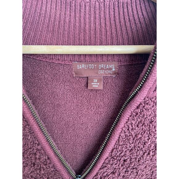 Barefoot Dreams CozyChic Shearling Sweater Size 3XL Red Sherpa Quarter Zip - Picture 3 of 6